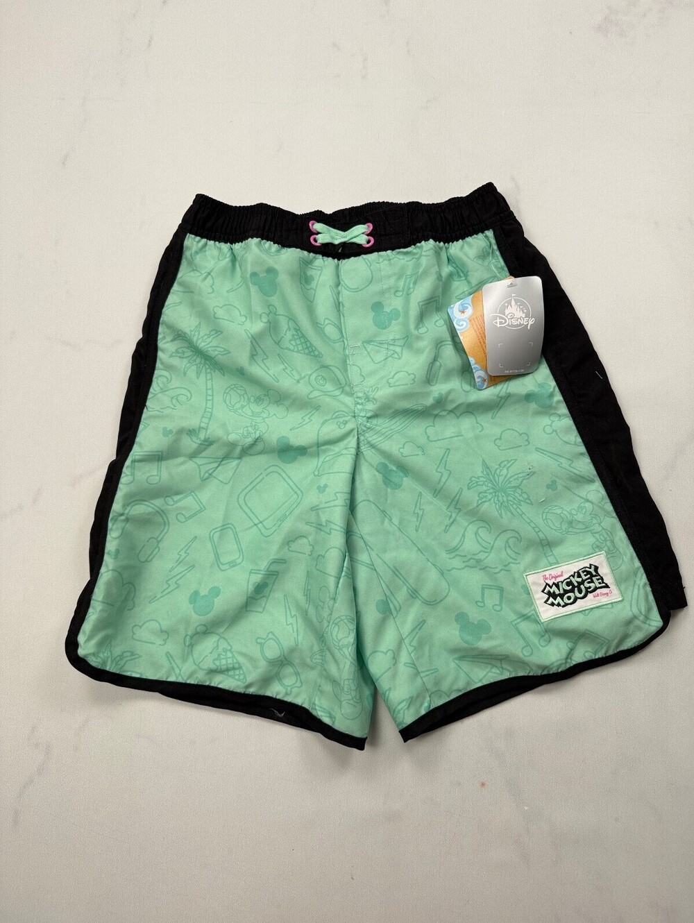 Disney Mickey Mouse Boardshorts Mint 2010s Adjustable - Boys 9/10